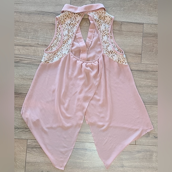 Barely Worn - DOUBLE ZERO - NearNew Chiffon Mauve Hi-Low Blouse, Open Back- M - Picture 4 of 6